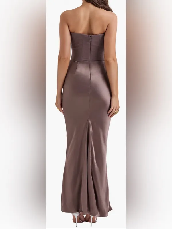 NEW HOUSE OF CB Persephone Strapless pebble gray crepe Evening Dress Sz S - Image 2