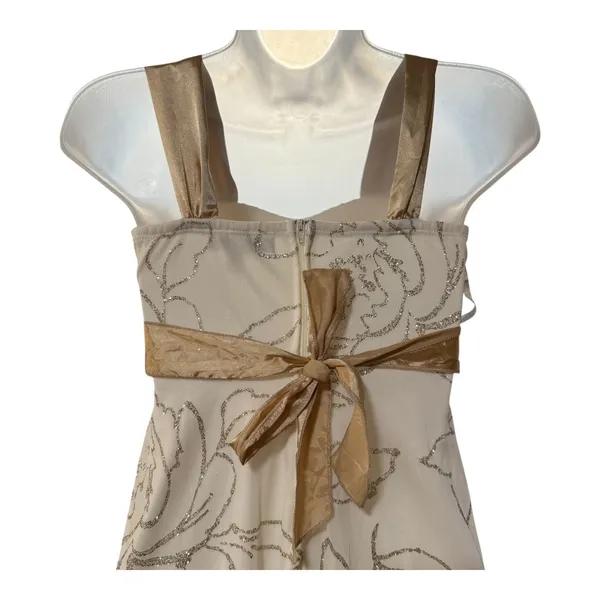 Speechless‎ Cocktail Dress Women 12 Cream Gold Excellent Glitter Floral Y2K Hem - Image 6