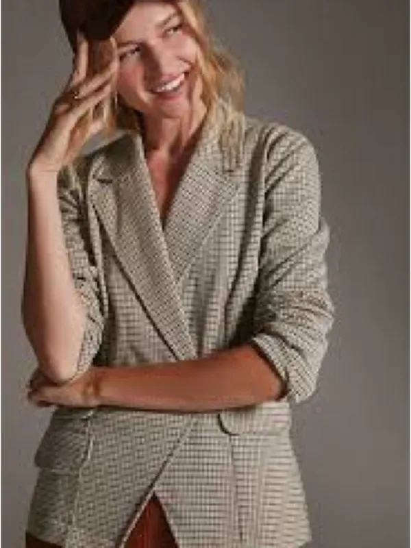 Maeve Anthropologie Collegiate‎ Knit Blazer Asymmetrical Check Brown Small NWT - Image 10