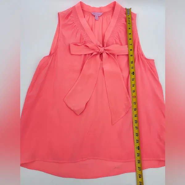 Lily Pulitzer Coral Sleeveless Bow Tie Blouse 100% silk - Image 8