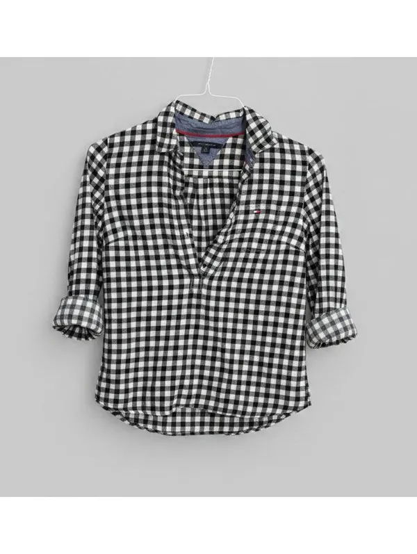 Tommy Hilfiger Gingham Plaid Cotton Flannel Button Down Shirt S Cottage Western - Image 2