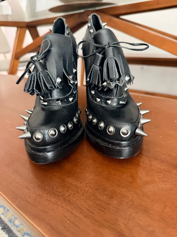 Jeffrey Campbell braveheart black leather studded platform goth metal booties 9 - Image 5