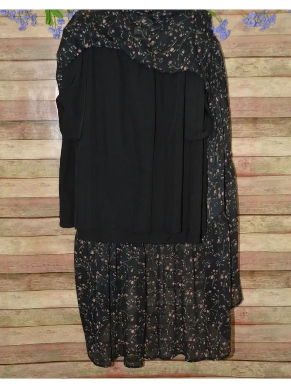 Boho Ava & Viv Chiffon Maxi Skirt 1X Plus Black Micro Ditsy Floral Tiered MINT - Image 6