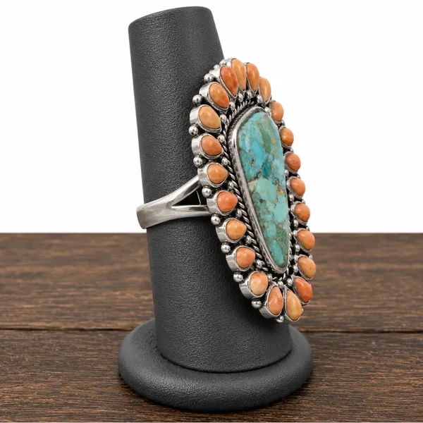 BARSE Southwestern Style Oversized Sterling Silver Turquoise Spiny Oyster Ring - Image 3