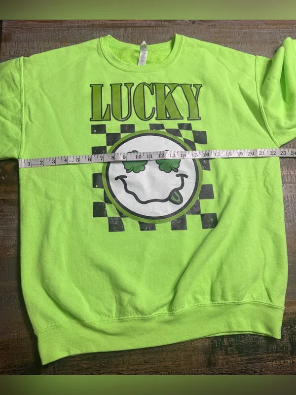 Jerzees Neon Green 'Lucky' Graphic Crewneck Sweatshirt - Image 6