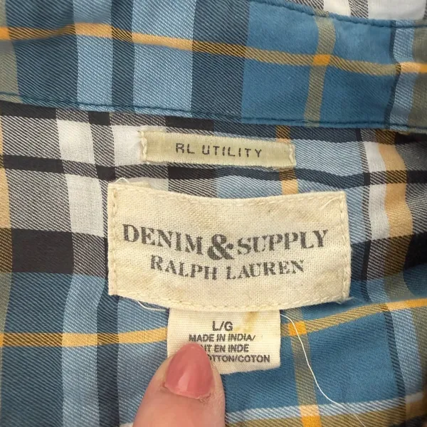 Denim & Supply Ralph Lauren RL Utility Blue Plaid Cotton Button Down Shirt Large - Image 4