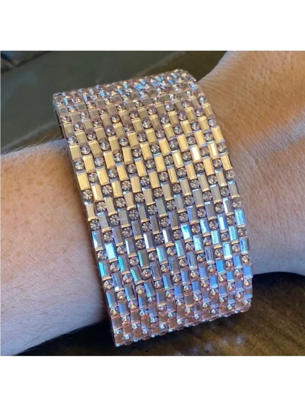 8” Wide Cuff Pink Gemstone Leather Bracelet - Image 9