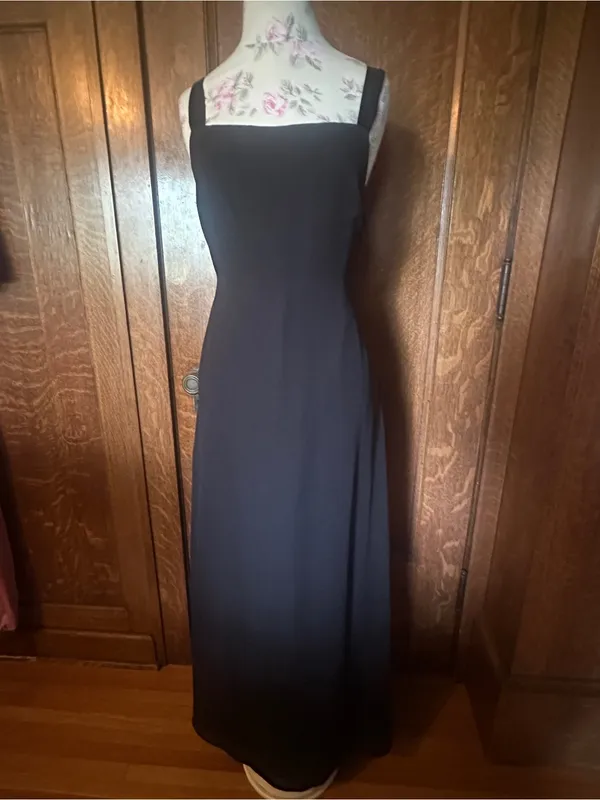 Vtg 90s Dave & Johnny by Laura Ryner Black Scoop Back Floor Length Dress, Sz 14 - Image 2