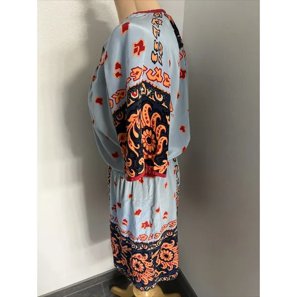 Plenty by Tracy Reese Silk Boho Paisley Mini Dress Blue Orange Tassel Size‎ M - Image 5