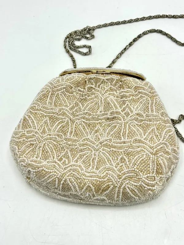 Carlo Fellini Clutch Purse Handbag White & Cream Beaded - Image 3