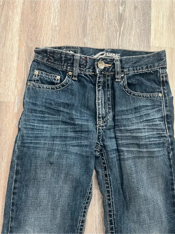 Request Jeans Girls 12 Y2K Dark Wash Distressed Straight Leg Embroidered Denim - Image 7