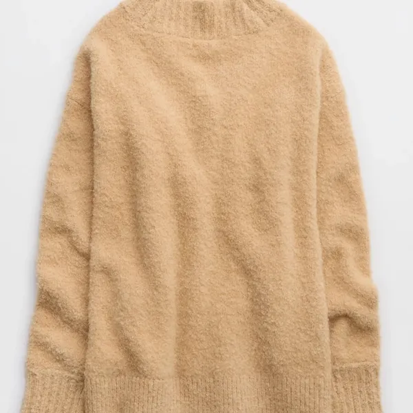 Aerie Teddy Boucle Sweater V Neck Soft Comfy in Koko Brown Size XXS NWT - Image 4