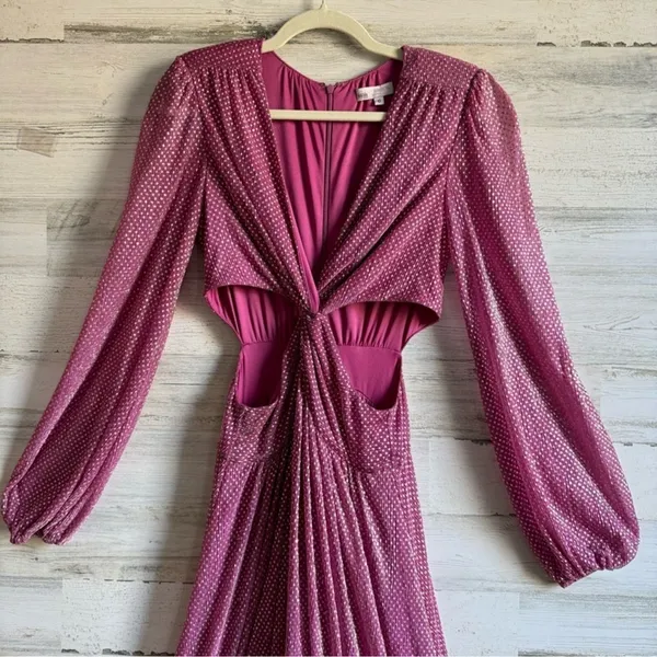 Ramy Brook Cutout Waist Metallic Polka Dot Lebron Gown Maxi‎ Dress Pink V-neck - Image 5