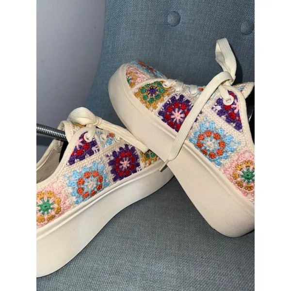 DL 1990 Crochet Granny Square Platform Sneakers Multicolor Boho Shoes Womens 7.5 - Image 2