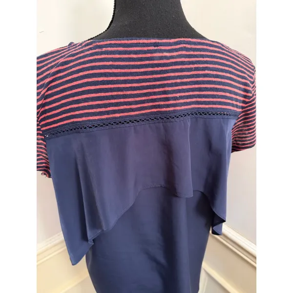 Anthropologie Meadow Rue Sideswing Striped Ruffle Back Top Linen Cotton Blend - Image 6