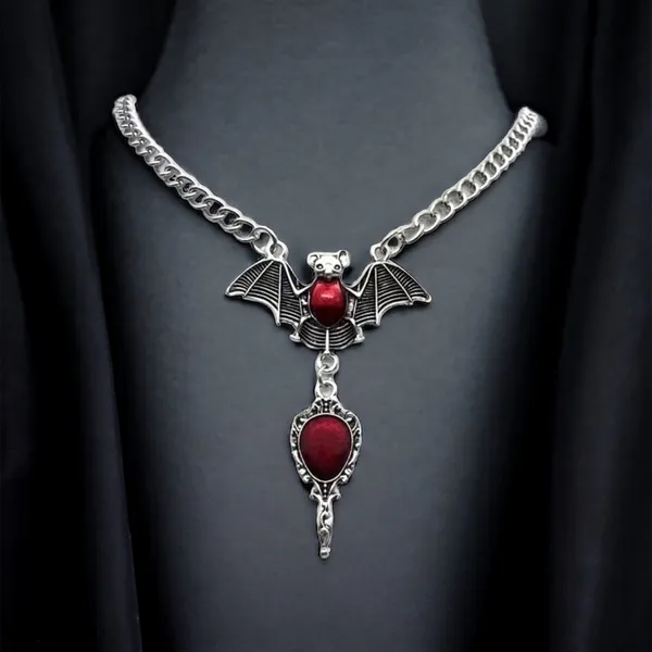 Gothic Party Style Special Bat‎ Red Mirror Pendant Zinc Alloy Necklace - Image 4