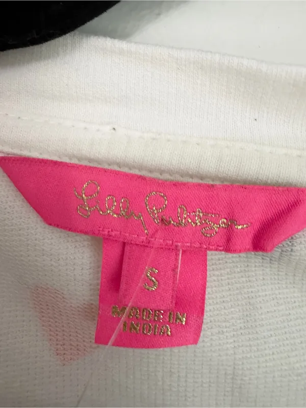 Lilly Pulitzer White Multicolor Hearts Jansen Sweatshirt 100% Cotton Size S - Image 2