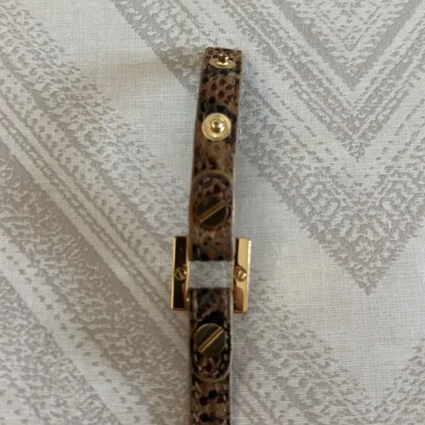 Tory Burch Brown/Tan Animal Print Leather w/ Gold Grommets Double Wrap Bracelet - Image 3