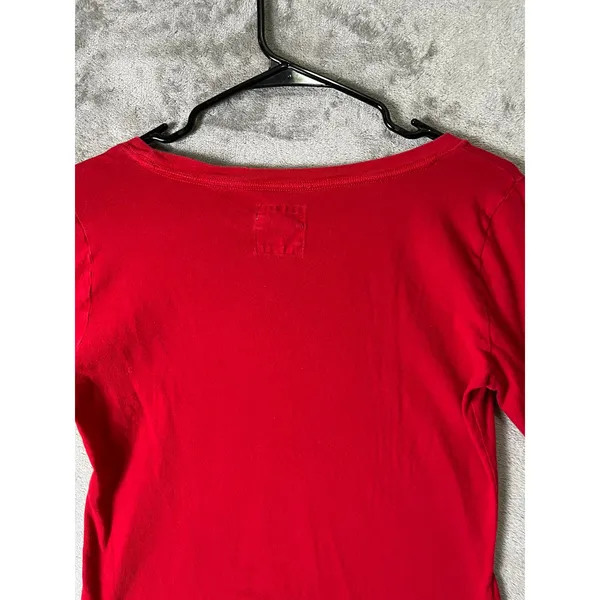 Hollister Women’s Medium Red Long Sleeve Scoop Neck Logo T Shirt Stretch Casual - Image 4