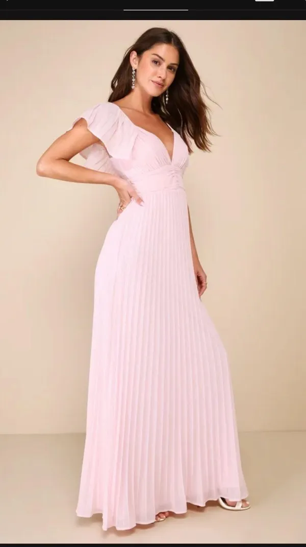 Lulus Ideal Occasion Pink Pleated Flutter Sleeve Maxi Dress - Image 3
