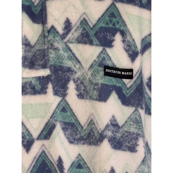 Southern Marsh Womens Blue Mint Mountain Print Fleece Snap Pullover Large Preppy - Image 2