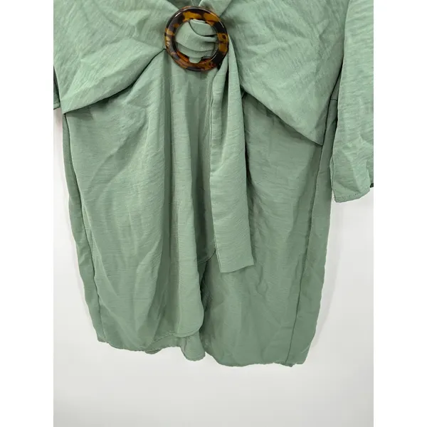Cato Womens Sage Green Dress Size M Belted Boho 3/4 Sleeve Church Weekend‎ - Image 4