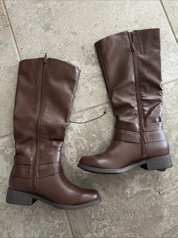 Style&Co. Maliaa Brown Faux Leather Knee-High Buckle Riding Boots, Size 5.5, NWT - Image 4