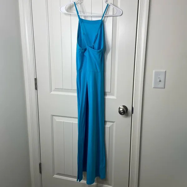 LOFT Lou & Grey women’s bright blue high neck crossed strap midi stretch dress‎ - Image 3
