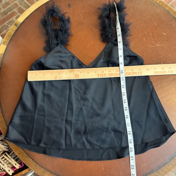 For Love‎ and Lemons small satin and tulle ruffle black pajamas tank long pants - Image 7