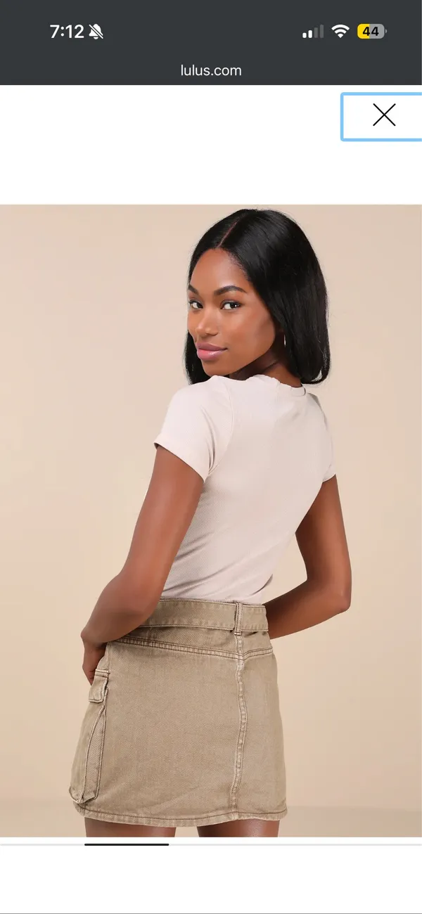 Lulus Cool Theme Washed Light Brown Denim Belted Cargo Mini Skirt - Image 2