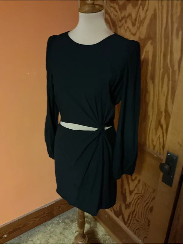 LucyParis Black Cutout Mini Dress Long Sleeve Side Twist Cocktail Party Size M - Image 10