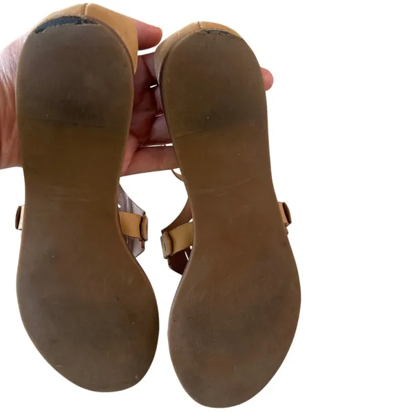 Tory Burch Zoey Leather Sandals‎ Tan Cutout Logo Flat Size 8 - Image 5