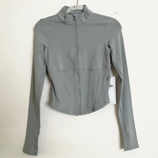 Alo Yoga Airbrush Corset Full Zip Jacket Lunar Grey XS - Image 2