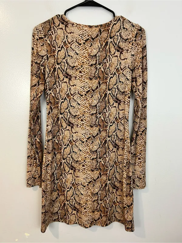 Reformation Smith Mamba Bodycon Snake Skin Animal Print Brown Mini Dress M - Image 9