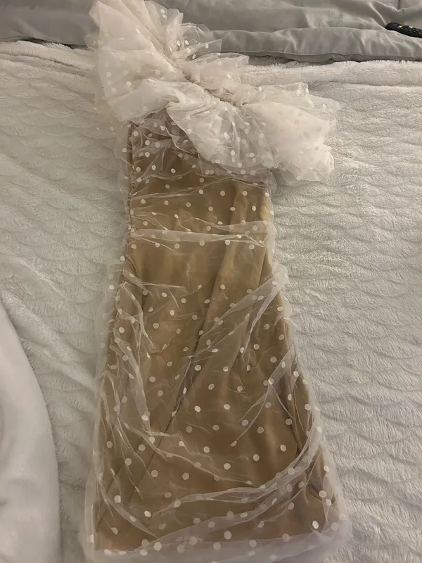 Dress Mezee Fluffy one shoulder nude polka dot dress - Image 2