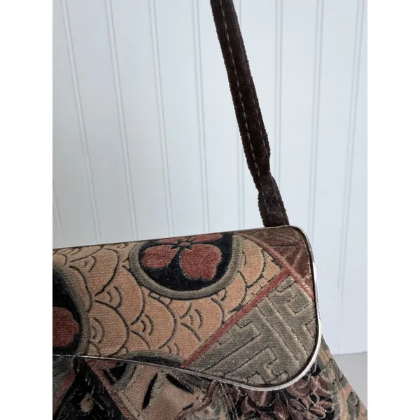 Vintage 80s Tapestry Patchwork Floral‎ Crossbody Bag Gold Frame Clasp Boho - Image 15