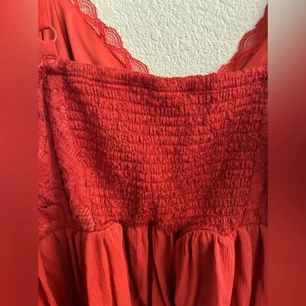 Ruffled Smocked Lace Babydoll Spaghetti Strap Crinkle Gauze Tank Top 1 - Image 9