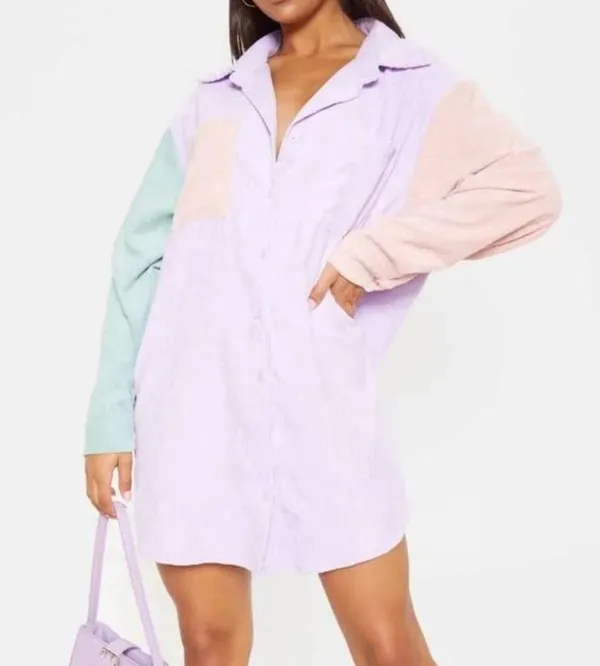 PRETTY LITTLE THINGS 10 color block corduroy pocket front oversized shirt dress - Image 10