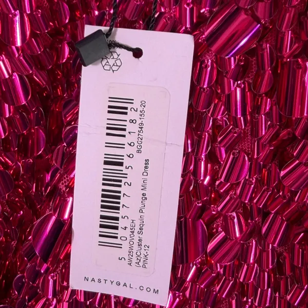 NWT Nasty‎ Gal Cluster Sequin Plunge Mini Dress Fuchsia Pink Party Cocktail Sz 8 - Image 6