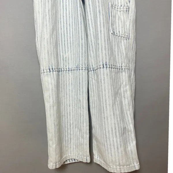 Faherty Overalls Topsail Railroad Stripe Faded Light‎ Wash Blue White Women XS - Image 10
