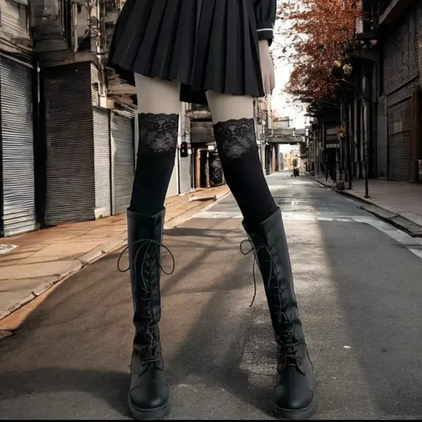 Cozy Black Lace Knee High Socks Soft Warm‎ Over the Knee One Size - Image 2