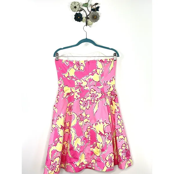 Lilly Pulitzer Day Lilly Hotty Pink Day Dress Pockets Strapless Size 6 A Line - Image 6