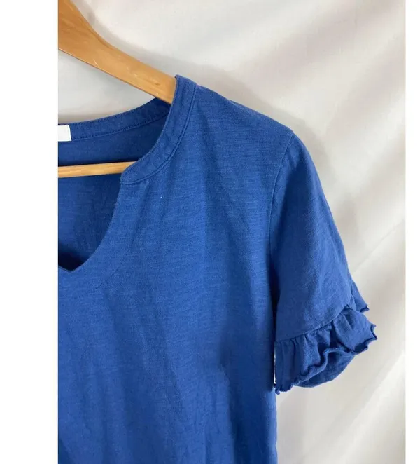 Nine West Ruffle Sleeve V Neck Tshirt Blue Size Medium - Image 3