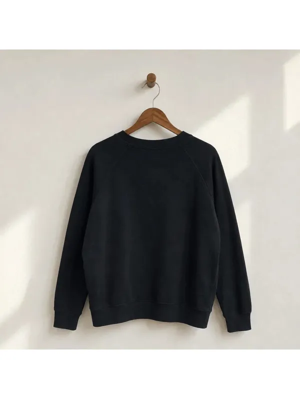 H&M Black Crewneck Sweatshirt Size L Minimalist Cotton Blend Pullover - Image 2