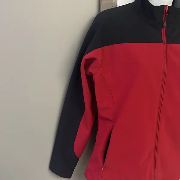 Land’s End Women’s Black Red Gray Zip-up Jacket w/ Mock Neck Pockets-Small (6-8) - Image 5