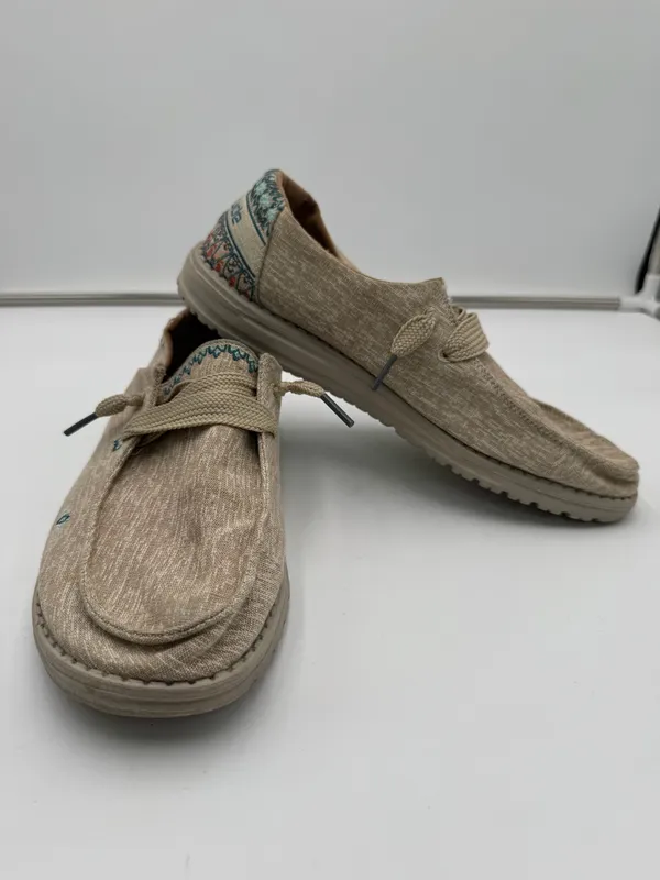 Hey Dude Wendy Flora Sunflower Beige Women’s Size 10 EU 41 Embroidered Loafers - Image 3