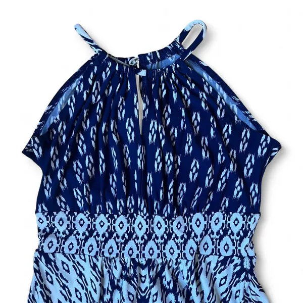 London Times Patterned Maxi Dress Wrinkle Resistant Wedding Guest Blue White Size 6 - Image 3