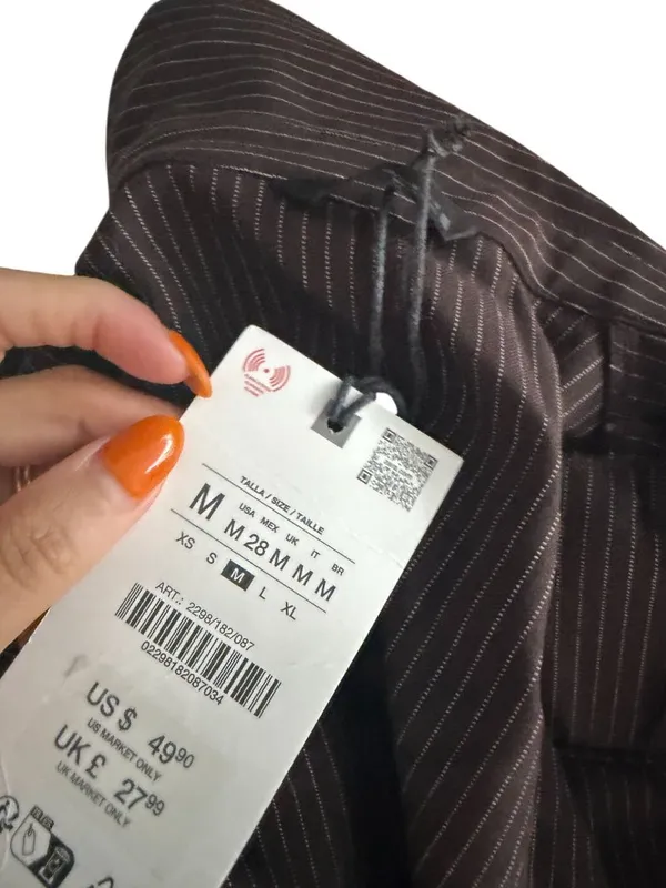 ZARA Brown Pinstripe Button Down Top Size M NEW NWT - Image 6