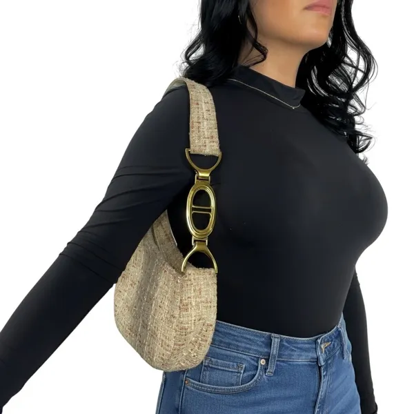 Charles & Keith Cream Tweed Asymmetrical Shoulder Bag - Image 11