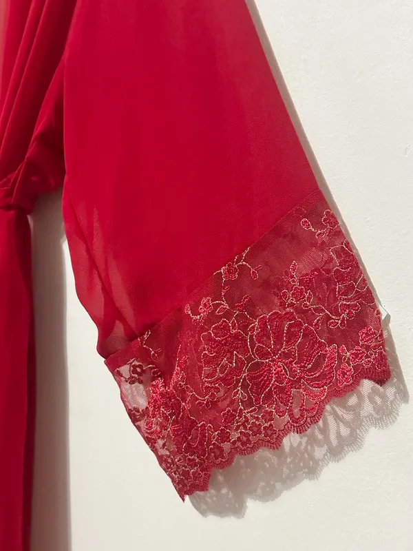 Old Hollywood vintage red lace sheer robe - Image 3